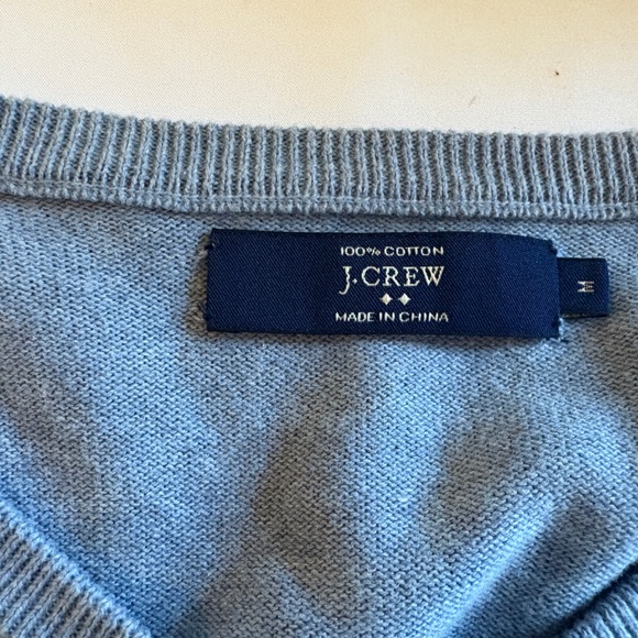 J. Crew Men's Light Gray Crewneck & Light Blue V Neck Cotton Sweaters both SZ M - Picture 7 of 9